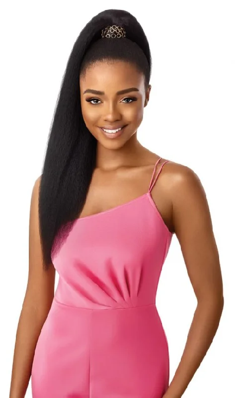 Ponytails with a middle - part for a classic and elegant styleOutre Jumbo Kinky straight ponytail 24"