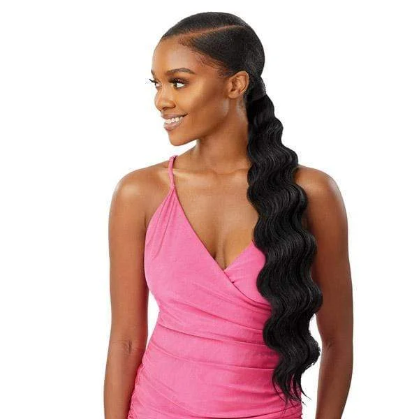 Ponytails with a middle - part for a classic and elegant styleOutre Pretty Quick Synthetic Wrap Ponytail - FINGER WAVE 24"