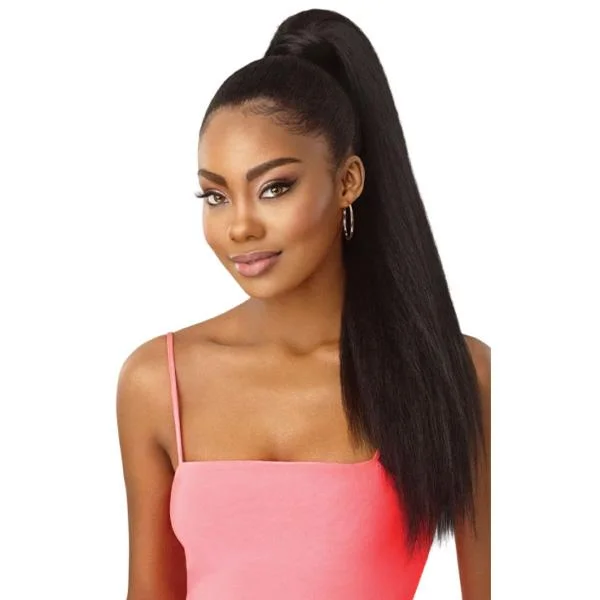 Ponytails with a middle - part for a classic and elegant styleOutre Pretty Quick Synthetic Wrap Ponytail - KINKY STRAIGHT 24"