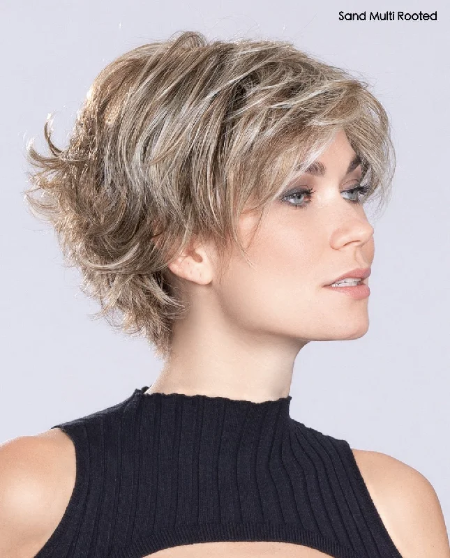 Short wig with a blunt bob cut for a modern and sleek styleRelax Wig by Ellen Wille | Heat Friendly Synthetic Hair | Large Cap