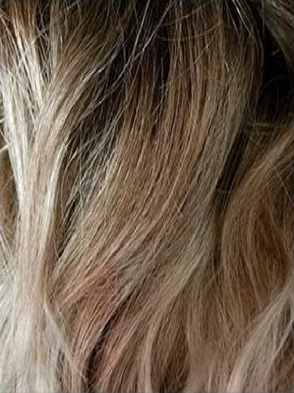 Melted Marshmallow | 3 tone color: Dark warm brown root to warm light blonde base transform to white blonde tip