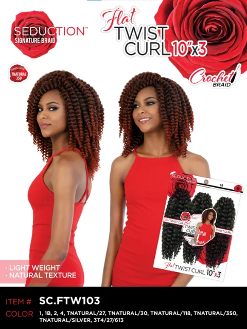 Short wig with a pre - plucked hairline for a more natural lookSeduction Signature Braid 3X FLAT TWIST CURL 10 Crochet Braid SC.FTW103