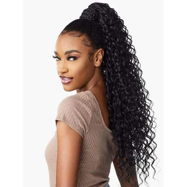 Blonde - colored ponytails for a sun - kissed and trendy lookSensationnel Synthetic Ponytail Instant Pony Wrap - BRAIDED DEEP 28″