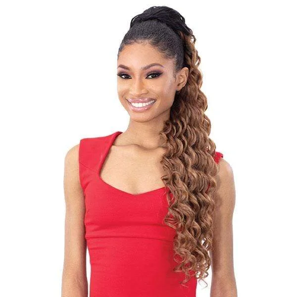 Braided ponytails with intricate patterns for an ethnic - inspired lookShake-N-Go Organique Mastermix Synthetic Pony Pro Ponytail - DEEP WAVE 28"