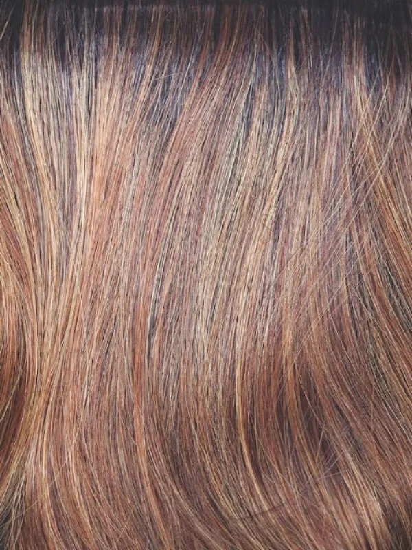 Shaded Amber | Dark auburn roots with a blend of dark copper and light copper highlights