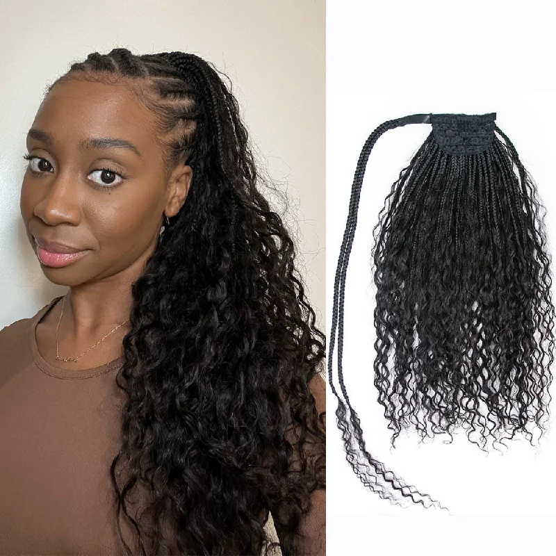 Ponytails with adjustable length for a customized fitWrap & Go Goddess Boho Braids Ponytail With Human Hair Curls