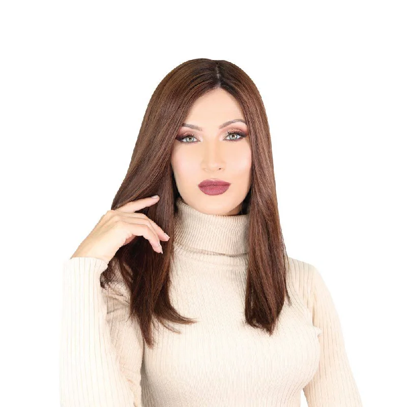 Adjustable - cap medium - length wig for a comfortable fit19" Nicole Silk Top Wig Auburn w/ Partial Rooting