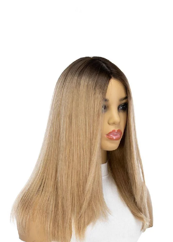 Medium - length wig with a pre - plucked hairline for a more natural look19" Nicole Silk Top Wig Golden Blonde w/ Full Rooting