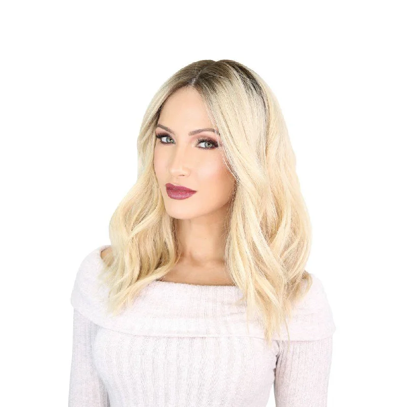 Medium - length wig with a middle - part for a classic and elegant style19" Nicole Silk Top Wig Platinum Blonde w/ Partial Rooting