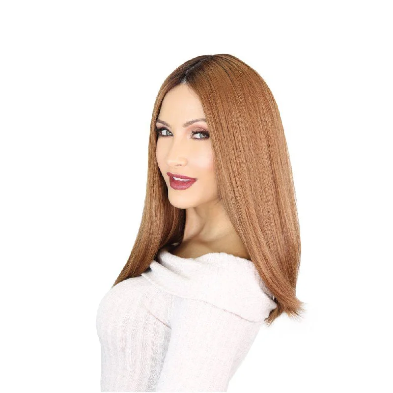 Medium - length wig with a 180 - density for a full and thick appearance19" Nicole Silk Top Wig Copper w/ Partial Rooting