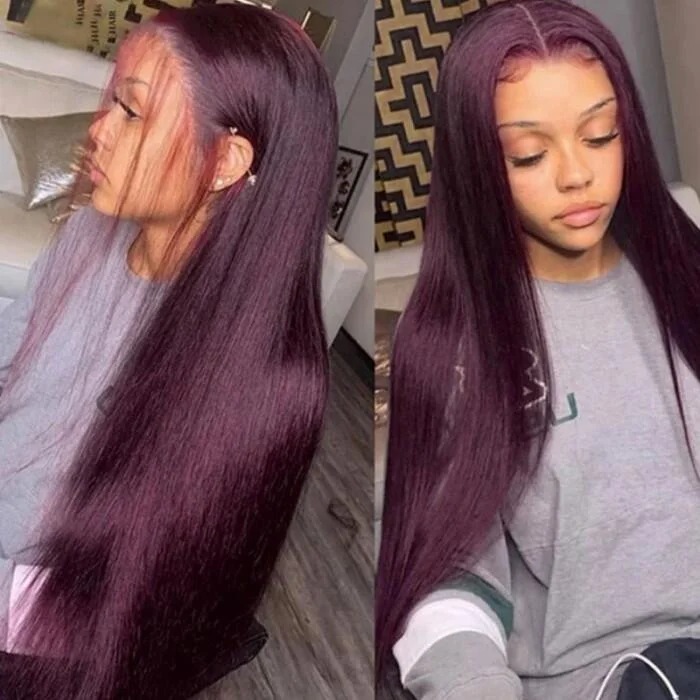 Long - length wig with a silk - base cap for a comfortable and smooth feelGray Violet Purple Straight 4x4/13x4 Human Hair HD Lace Front Wig