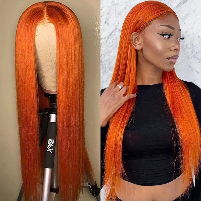 Long - length wig with a 220 - density for an extra - full appearance#350 Ginger straight hair lace front / T part lace wigs colored human hair wig 10-30 inch