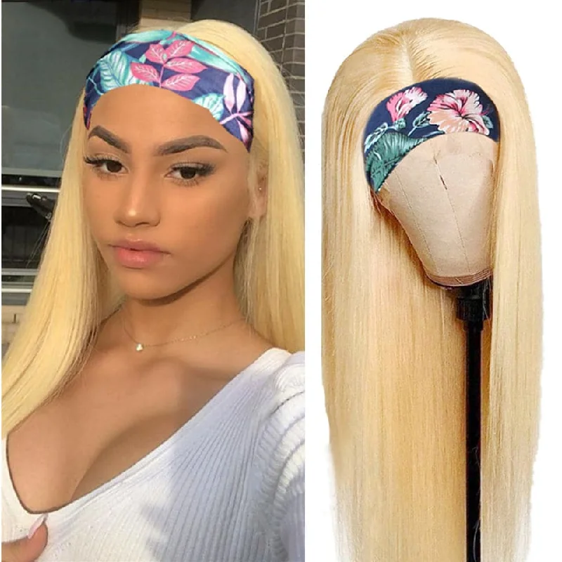 Long - length wig with a pre - plucked hairline for a more natural look#613 Headband Straight Human Hair Wigs Full Machine Made None Lace Wig