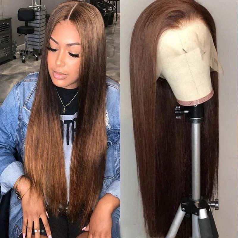 Long - length wig with a straight texture for a sleek and glamorous lookBrazilian Hair Brown Chocolate Color Hair Lace Front Wig Fashion Straight Hair