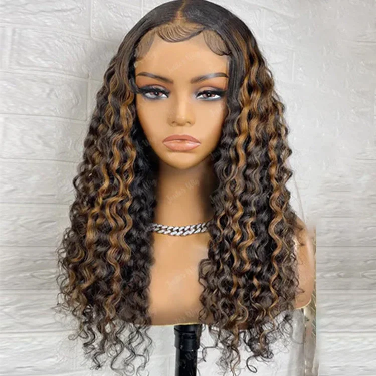 Long - length wig with a curly texture for a bold and stylish choiceBrown Highlights Funmi Curly 5x5/13x4 Closure/Frontal Lace Wig Beginner Friendly