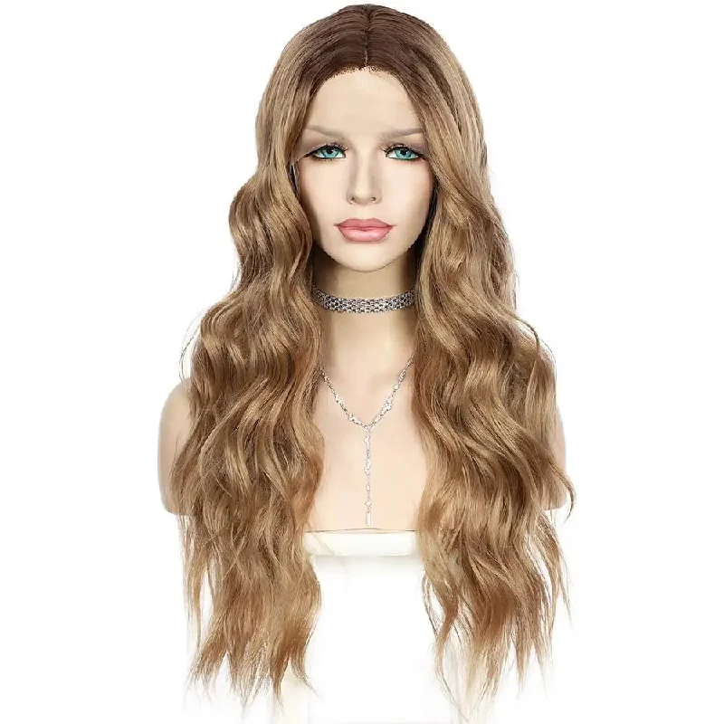 Long - length wig with a curly texture for a bold and stylish choiceCatarina Leah Lace Front Ombre Blonde Brown Mix Wig