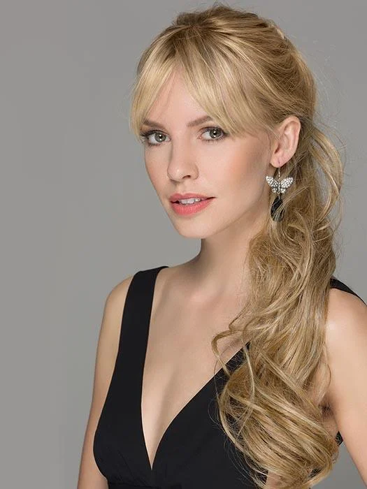 Straight ponytails with a sleek finish for a modern and polished lookChampagne Hairpiece by Ellen Wille | Heat Friendly Synthetic Hairpiece