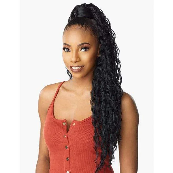 Braided ponytails with intricate patterns for an ethnic - inspired lookSensationnel Synthetic Ponytail Instant Pony Wrap - RIPPLE WAVE 30"