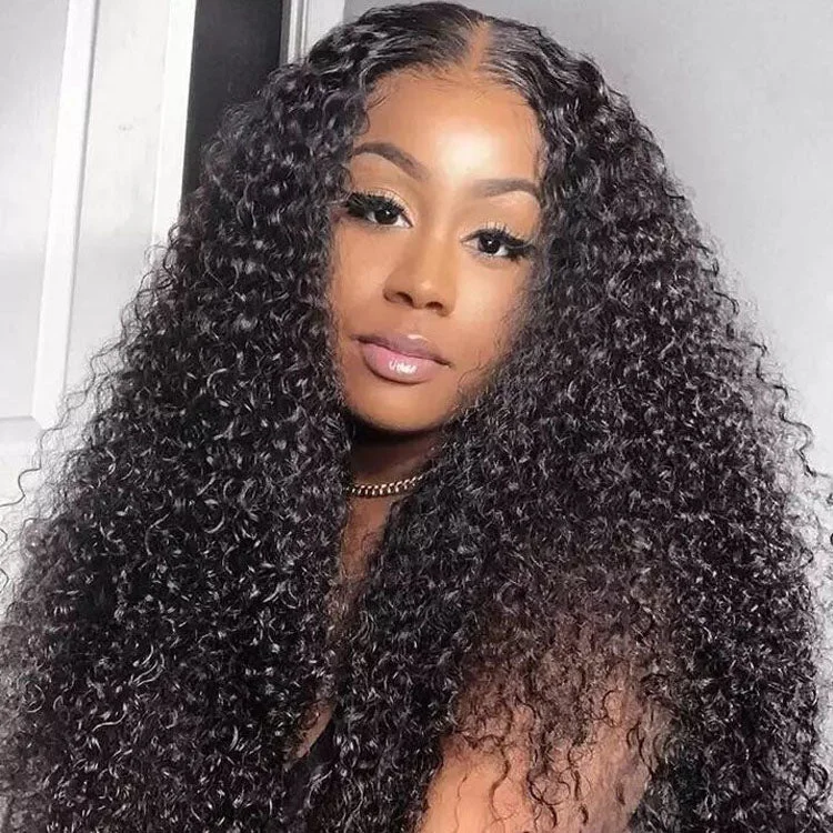 Long - length wig with a curly texture for a bold and stylish choiceAfro Curly Transparent HD Lace Closure Wigs 150% 180% Density Human Hair