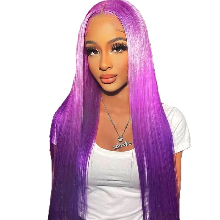 Long - length wig with a silk - base cap for a comfortable and smooth feelDark violet Blue 13x4 Transparent Lace Front Wig Straight Human Hair Wigs For Women 613 Colored