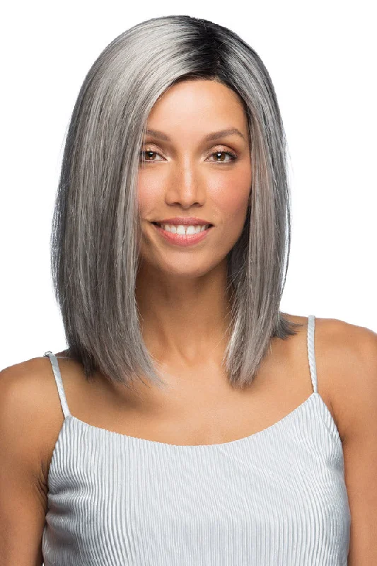 Medium - length wig with a silk - base cap for a comfortable and smooth feelSutton <br>Synthetic Mono Top with Lace Front Wig