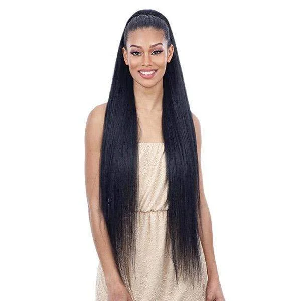 Straight ponytails with a sleek finish for a modern and polished lookFreetress Equal Synthetic Drawstring Ponytail - LONG STRAIGHT YAKY 38"