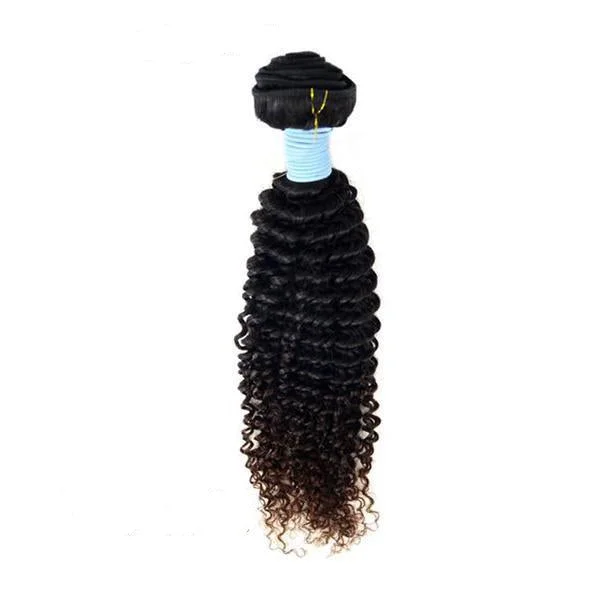 Long - length wig with a side - swept bang for a sophisticated lookBrazilian Human Hair Weft Black With Brown Color Kinky Curl Bundles