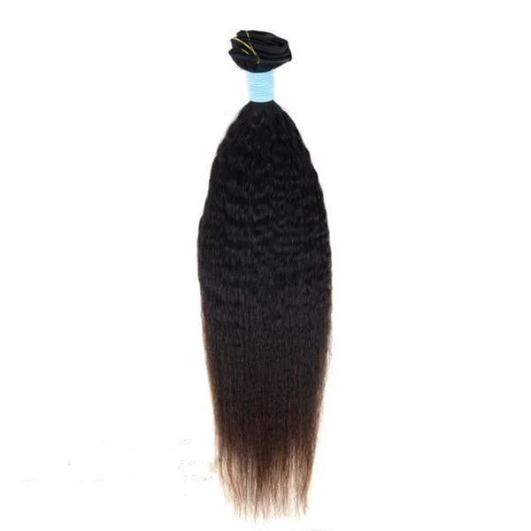 Adjustable - cap long - length wig for a comfortable fitBrazilian Human Hair Weft Black With Brown Color Kinky Bundles