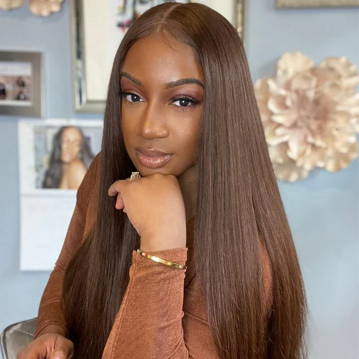 Long - length wig with a wispy fringe for a soft and feminine lookHot Chestnut Brown 4x4/13x4 Lace Front Straight Human Hair Wigs Pre Colored Brazilian Hair Wig