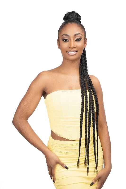 Low - profile ponytails for a sophisticated and understated styleJANET COLLECTION  - REMY ILLUSION SNATCH WRAP LARGE BOX BRAID PONYTAIL 42″