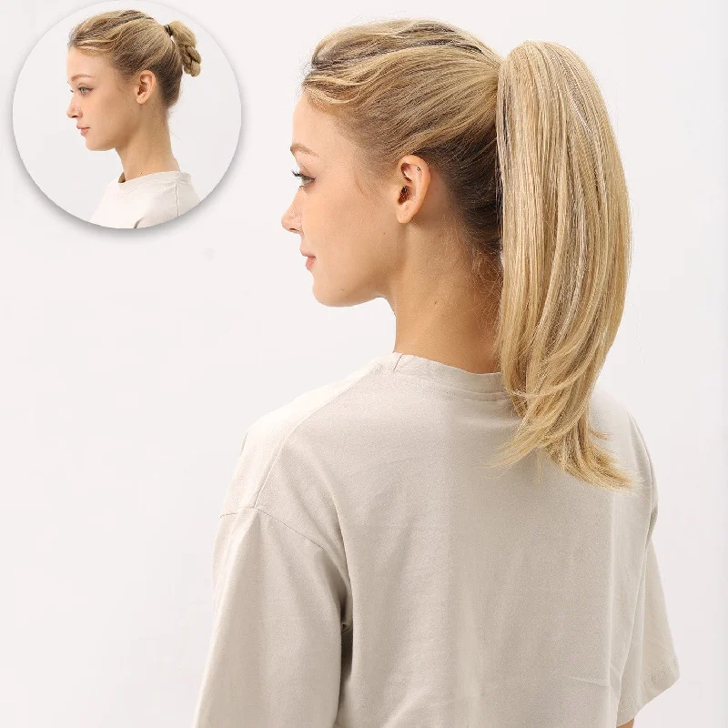 Blonde - colored ponytails for a sun - kissed and trendy lookJuvaBun Claw Clip Straight Ponytail Extension 15''