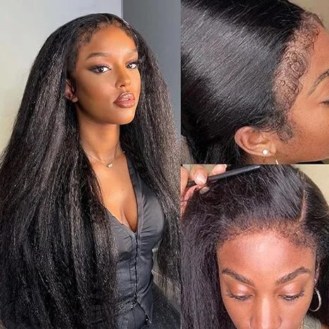 Long - length wig with a wispy fringe for a soft and feminine lookLumiere Hair 4C Edges | Undetectable Kinky Straight Edges 13x4 Frontal Lace Wig For Black Women | Afro Inspired