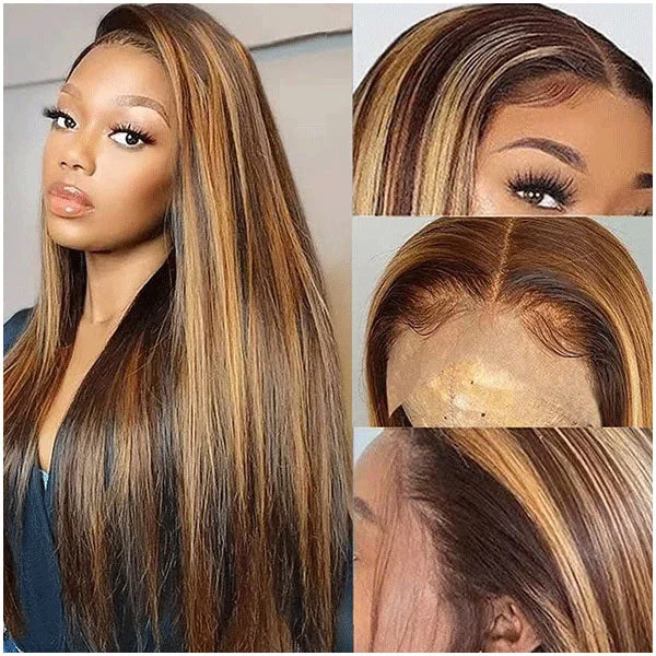 Long - length wig with a honey - blonde color for a warm and sunny appearanceLumiere Hair #P4/27 Straight Wig  13x6 Lace Front Human Hair Wigs