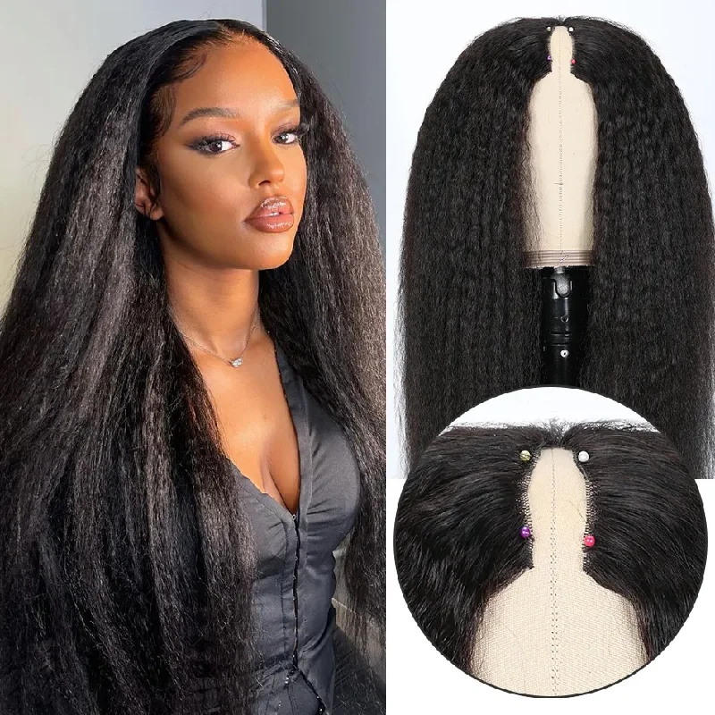 Long - length wig with a heat - resistant formula for easy styling at homeLumiere Kinky Straight U Part Human Hair Wigs Brazilian Virgin Hair For Black Women