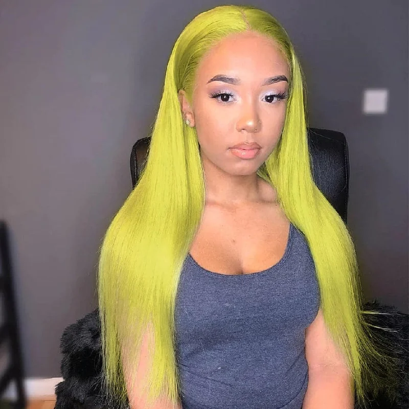 Long - length wig with a curly texture for a bold and stylish choiceGreen Straight HD Transparent Lace Front Human Hair Wigs Colored For Women Pre plucked