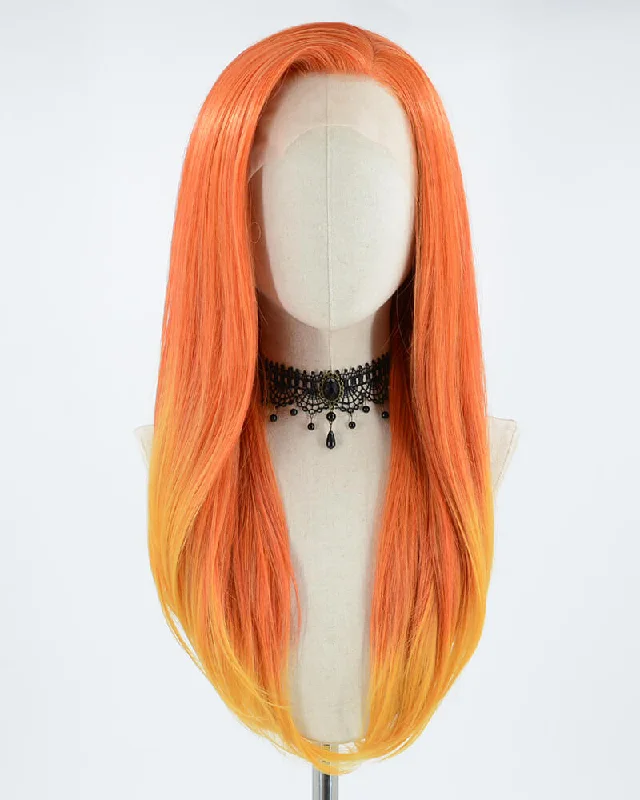 Synthetic long - length wig with a natural - looking textureMixed Orange Synthetic Lace Front Wig WW012