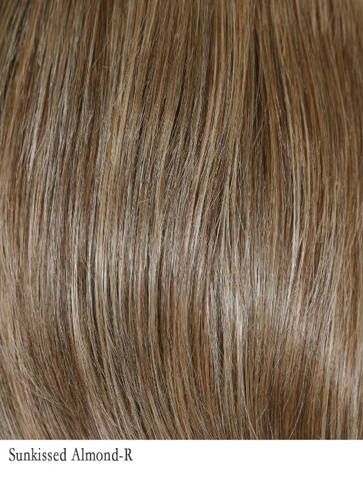 Sunkissed Almond-R | 4/27/613+8 | A combination of medium and light Brown highlighted with light Gold Blonde and a hint of cooler Blonde. Rooted with medium and light Brown.