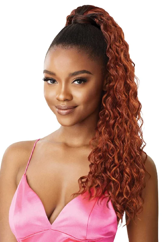 Straight ponytails with a sleek finish for a modern and polished lookOutre Premium Synthetic Pretty Quick Wrap Around Ponytail Deep Wave 24"