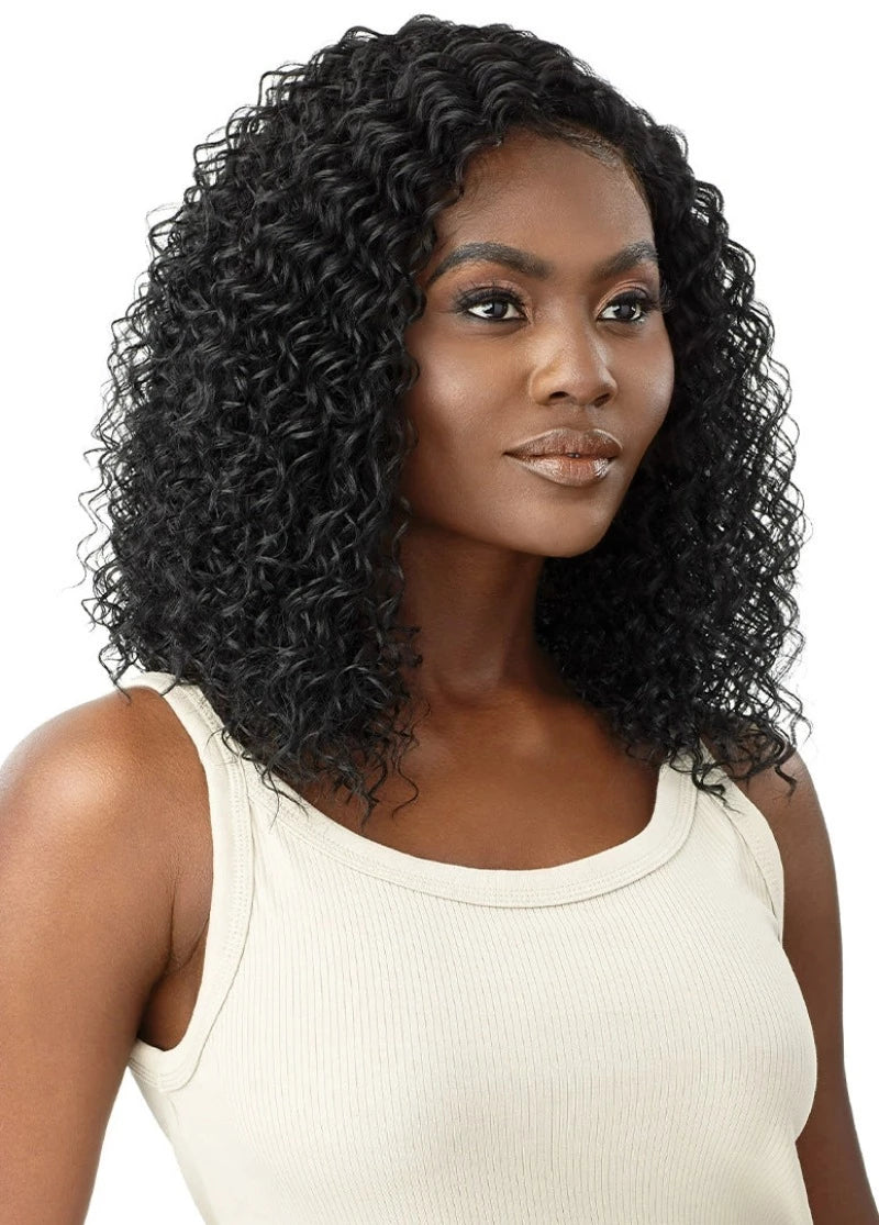 Medium - length wig with a curly fringe for a playful and youthful vibeOutre Synthetic Hair HD Lace Front Wig KAITLIN