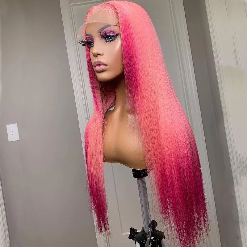 Long - length wig with a honey - blonde color for a warm and sunny appearancePeruvian Hair Gradient Color Pink Fuchsia Lace Front Wig