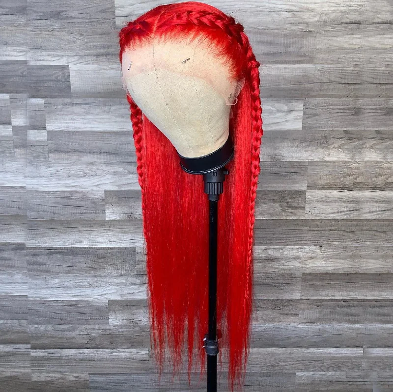 Long - length wig with a middle - part for a classic and elegant stylePeruvian Hair Red Color Long Straight Lace Front Wig