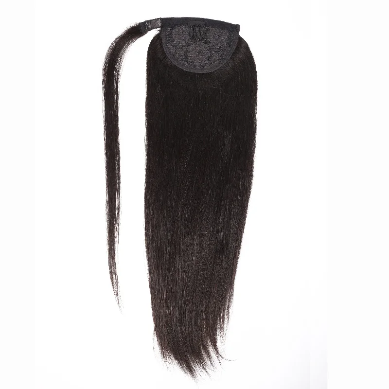 Clip - on ponytails for a quick and convenient hair changePeruvian Human Hair Black Color Straight Pony Tail