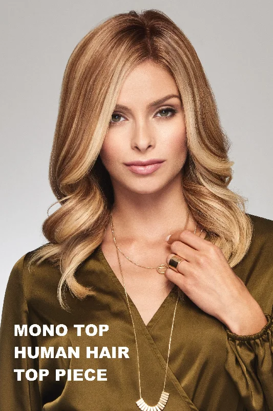 Medium - length wig with a honey - blonde color for a warm and sunny appearanceSale - Raquel Welch Toppers - Gilded 12" Human Hair - Color: Glazed Sand (R1621S+)