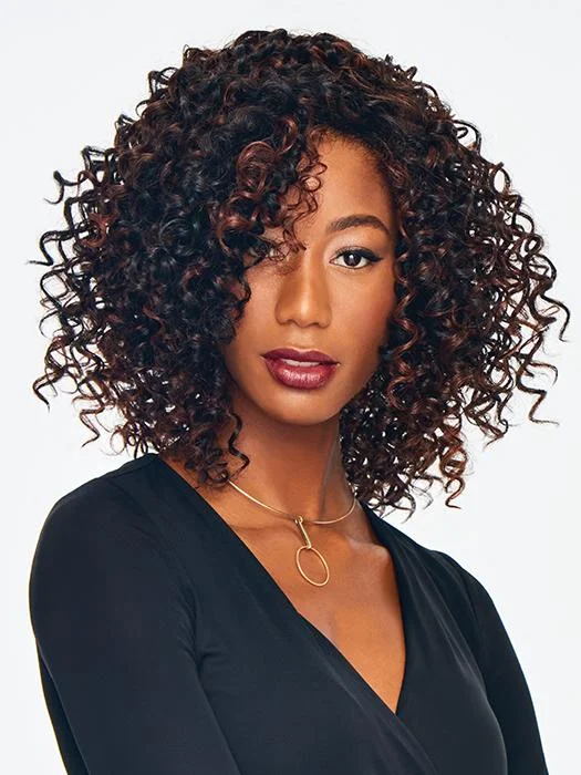 Medium - length wig with a silk - base cap for a comfortable and smooth feelSassy Curl | Heat Friendly Synthetic Wig by Hairdo