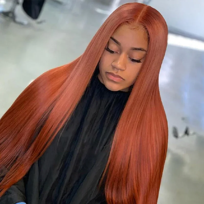 Long - length wig with a honey - blonde color for a warm and sunny appearanceStraight 4x4/13x4 Lace Frontal Wig for Women Red Orange Colored Wigs 150%/180% Density