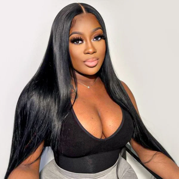 Long - length wig with a silk - base cap for a comfortable and smooth feel#2 Synthetic Straight None Lace Wig For Women Black Color 32 Inch Long Heat Resistant