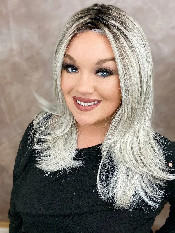 Adjustable - cap medium - length wig for a comfortable fitMariah Silver Blonde DCT