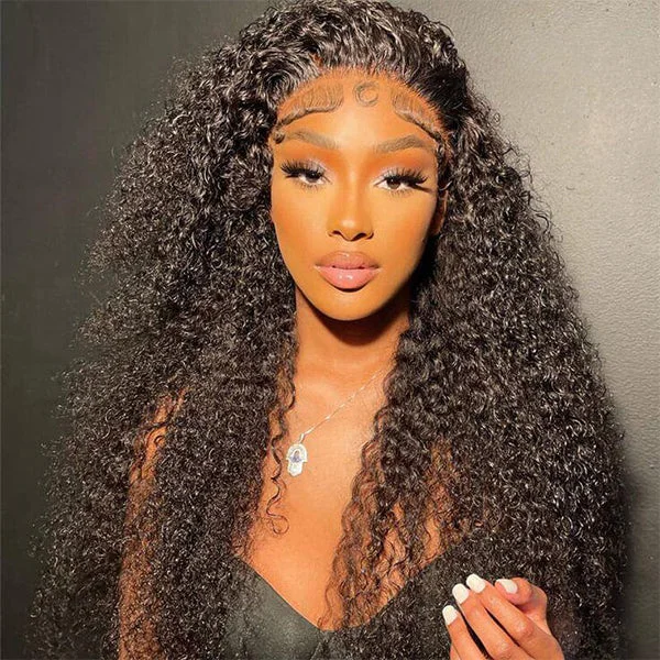 Long - length wig with a wispy fringe for a soft and feminine lookAfro Curly HD Lace Frontal 150% 180% Density Wigs Natural Hairline For Women