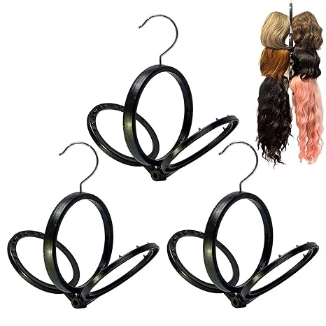 Long - length wig in a jet - black color for a classic appearanceWig Stand 3Pcs Wig Holder Wig Hanger for Multiple Wigs Hair Stand for Wigs Foldable Wig Stands for Travel Wig Organizer Hanging Wig Holders for Display